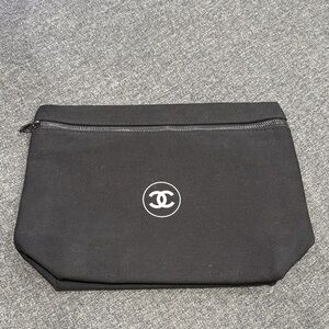CHANEL Black Cotton Canvas Zippered Clutch